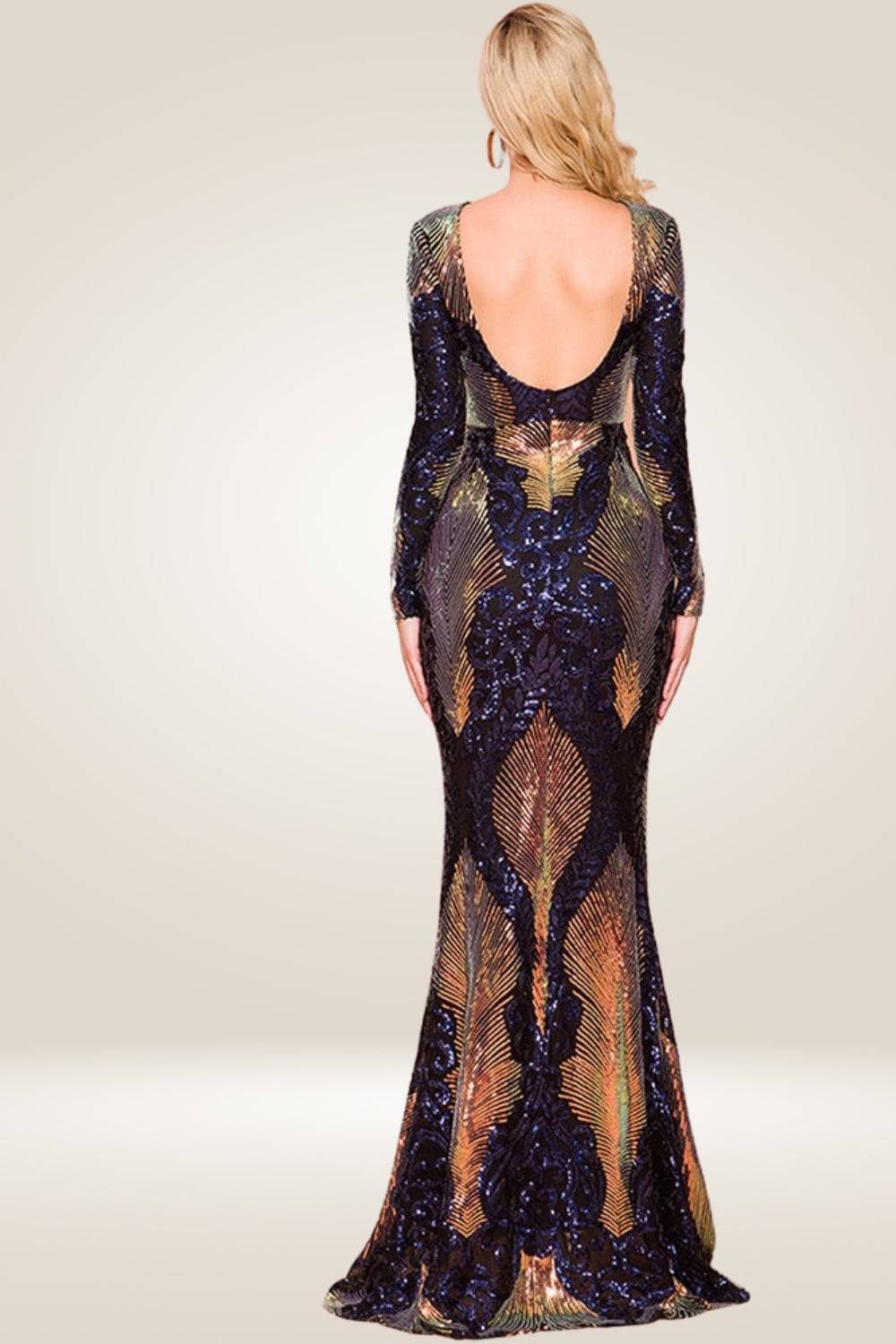 Navy Blue Sequin Long Sleeve Maxi Dress - TGC Boutique - maxi dress