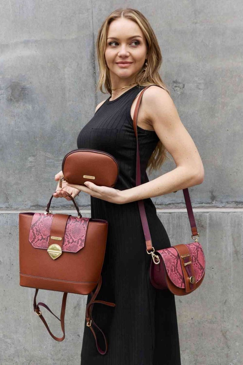 Nicole Lee Python Trio: Backpack, Crossbody & Pouch Set - TGC Boutique - Handbag Set