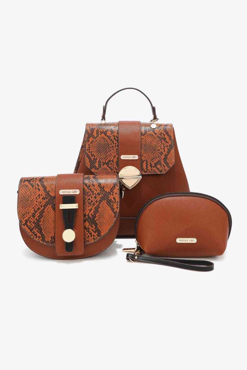 Nicole Lee Python Trio: Backpack, Crossbody & Pouch Set - TGC Boutique - Handbag Set