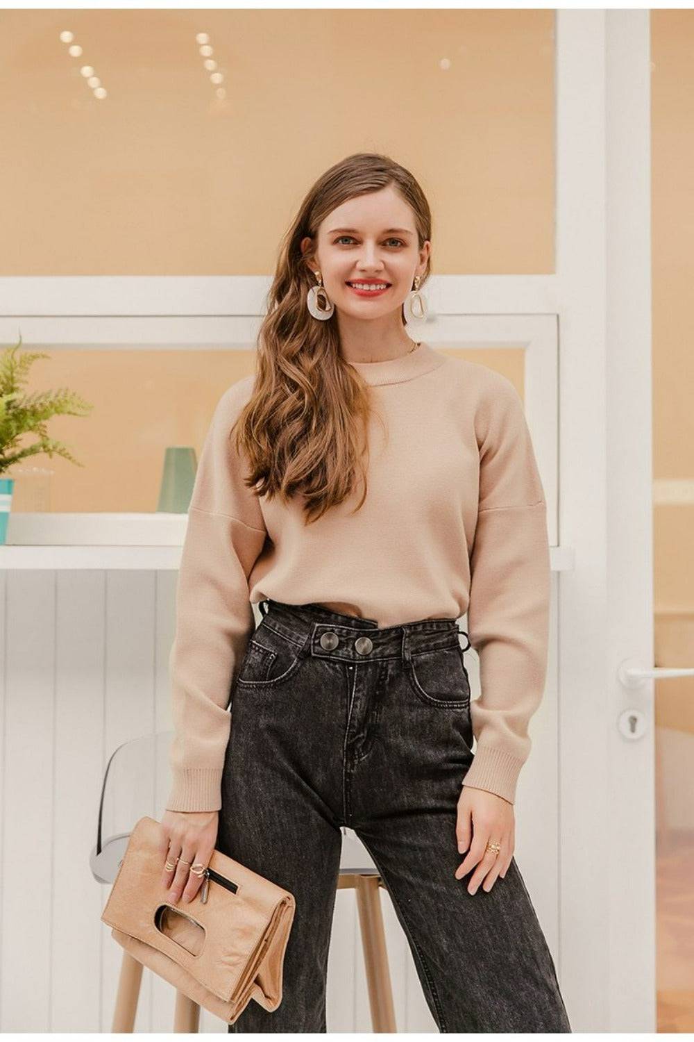 Nude Natural Knitted Casual Pullover Sweater Top - TGC Boutique - Sweater