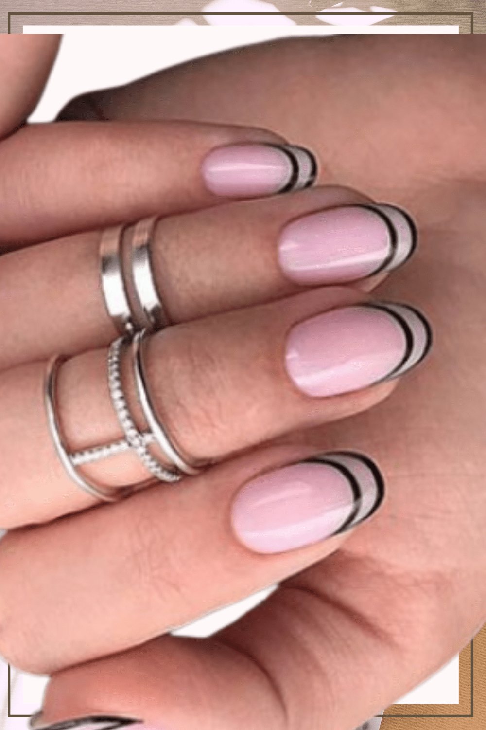 Nude Oval Black French Tip Nails Press On Kit - TGC Boutique - Press On Nails