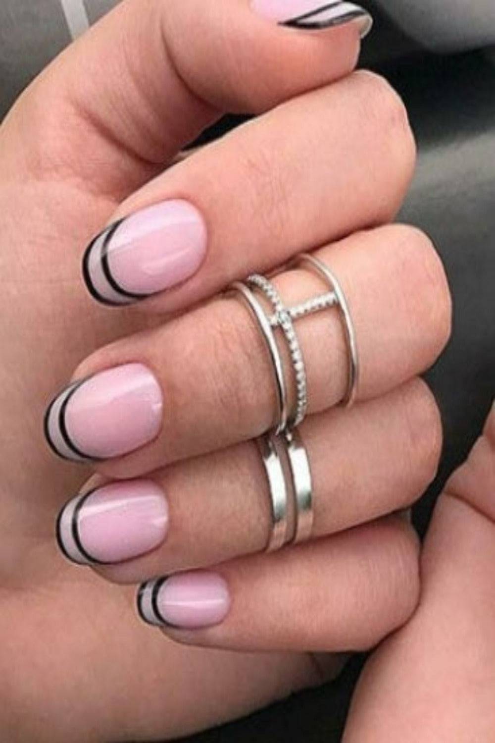 Nude Oval Black French Tip Nails Press On Kit - TGC Boutique - Press On Nails