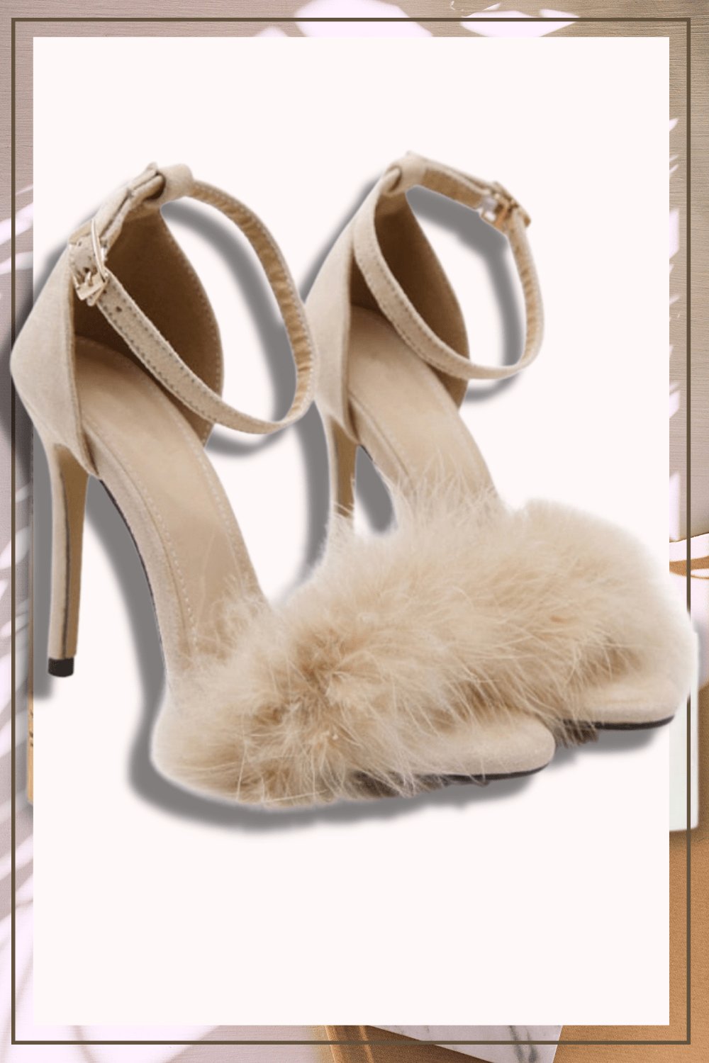 Nude Stiletto High Heel Sandals With Fluffy Fur - TGC Boutique - High Heel Sandals