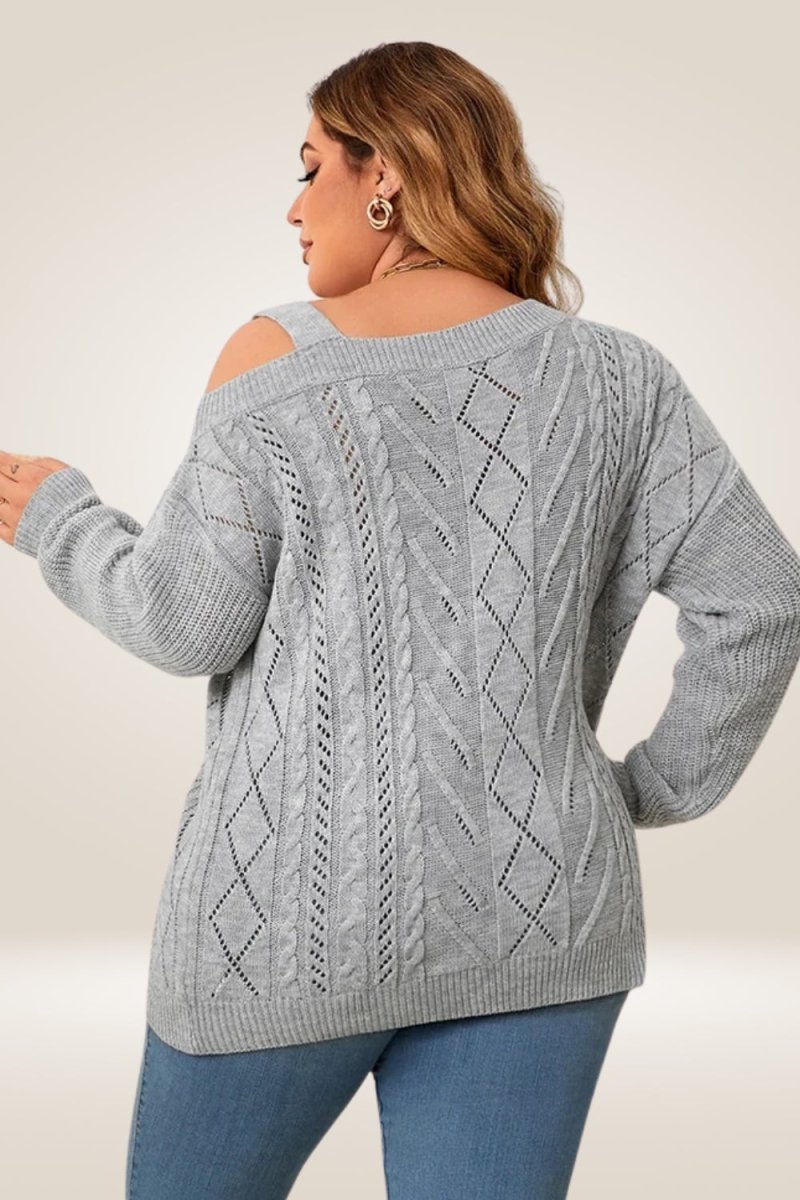 Off The Shoulder Gray Knitted Plus Size Sweater - TGC Boutique - Sweater