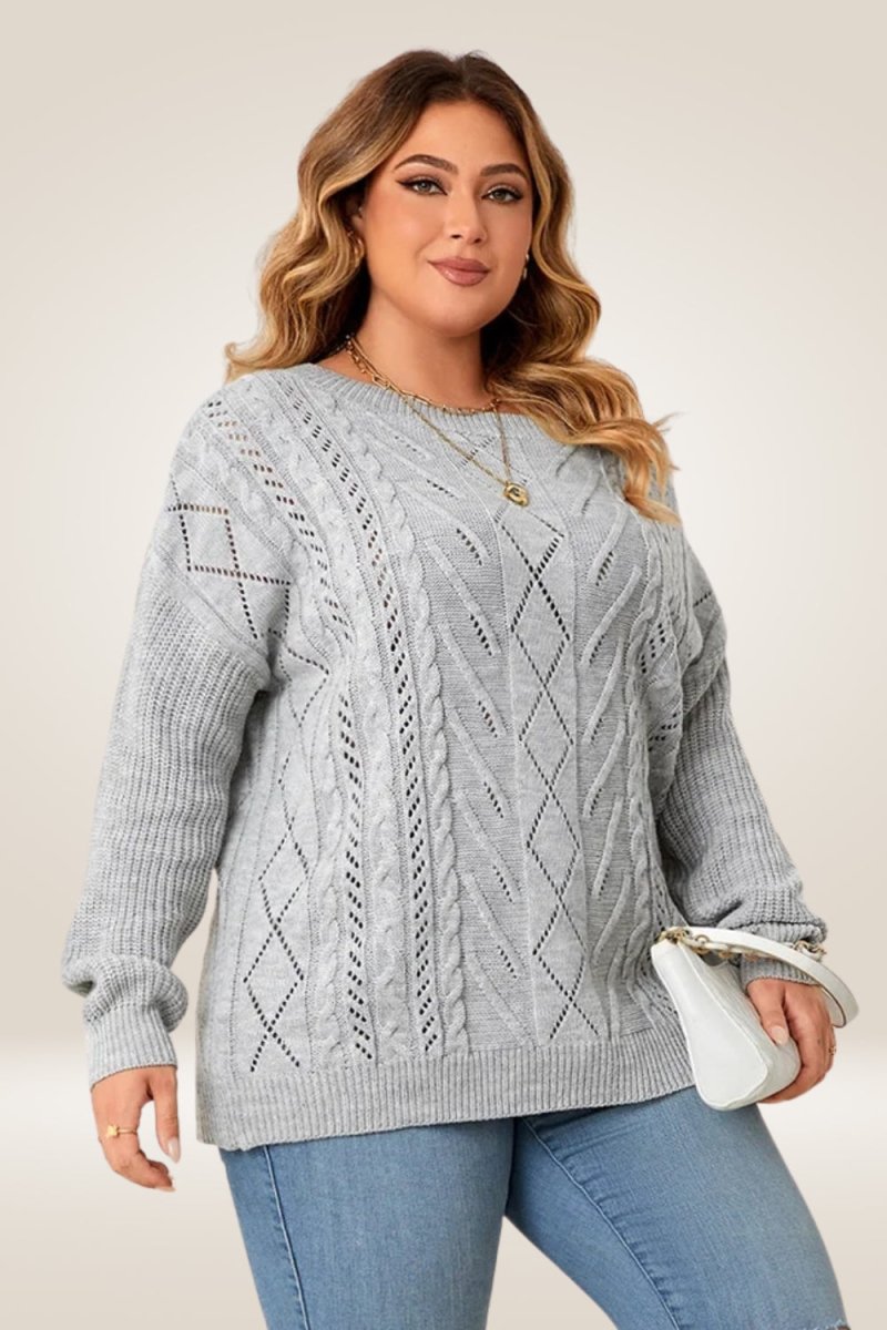 Off The Shoulder Gray Knitted Plus Size Sweater - TGC Boutique - Sweater
