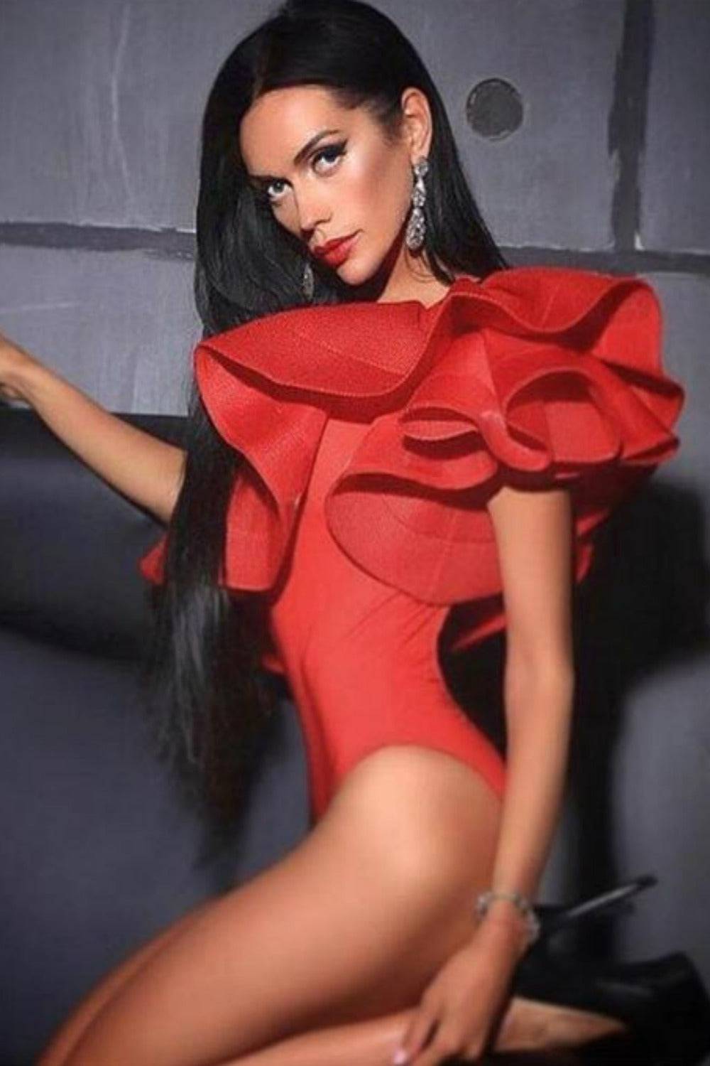 One-Shoulder Ruffled Up Bodysuit Swimsuit - TGC Boutique - Swimsuit