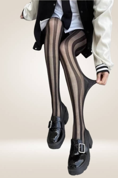 One Size Striped Black Tights Fishnet Stockings - TGC Boutique - Tights