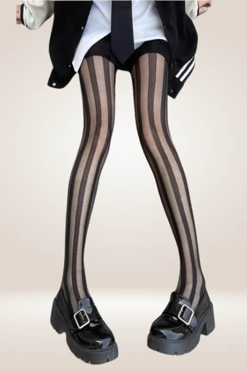 One Size Striped Black Tights Fishnet Stockings - TGC Boutique - Tights