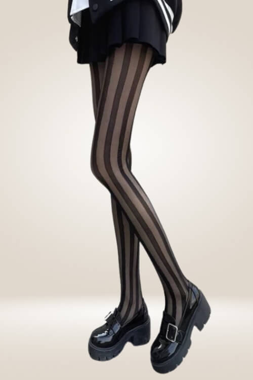 One Size Striped Black Tights Fishnet Stockings - TGC Boutique - Tights