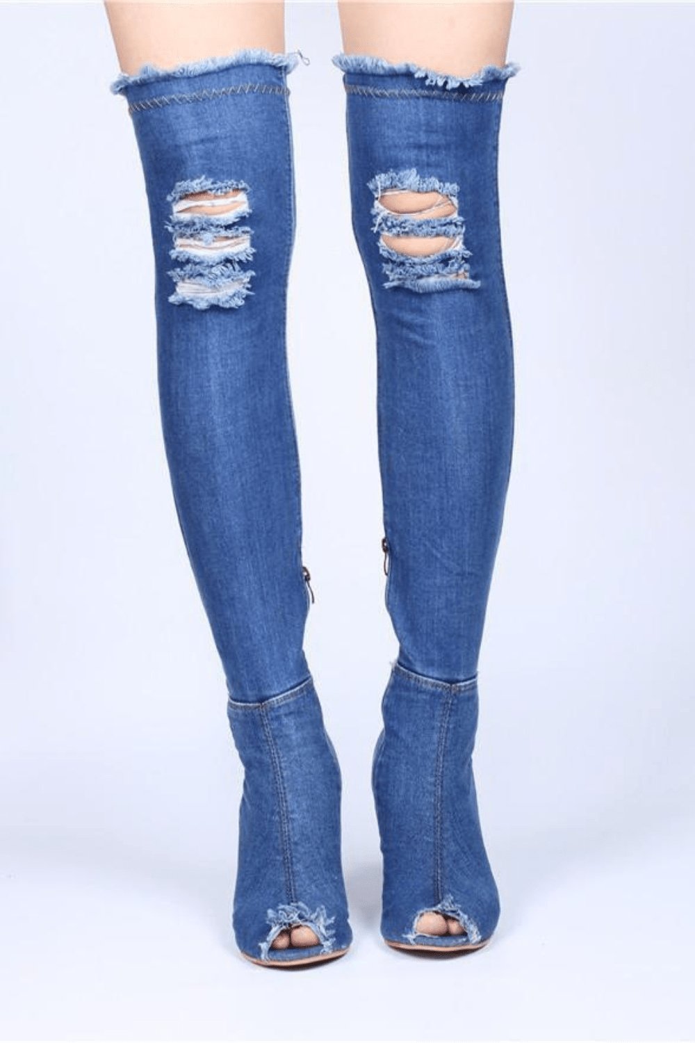 Over The Knee Blue Denim Boots - TGC Boutique - Blue Boots