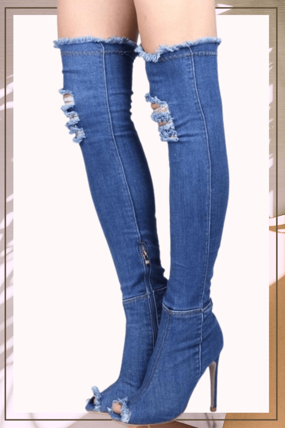 Over The Knee Blue Denim Boots - TGC Boutique - Blue Boots