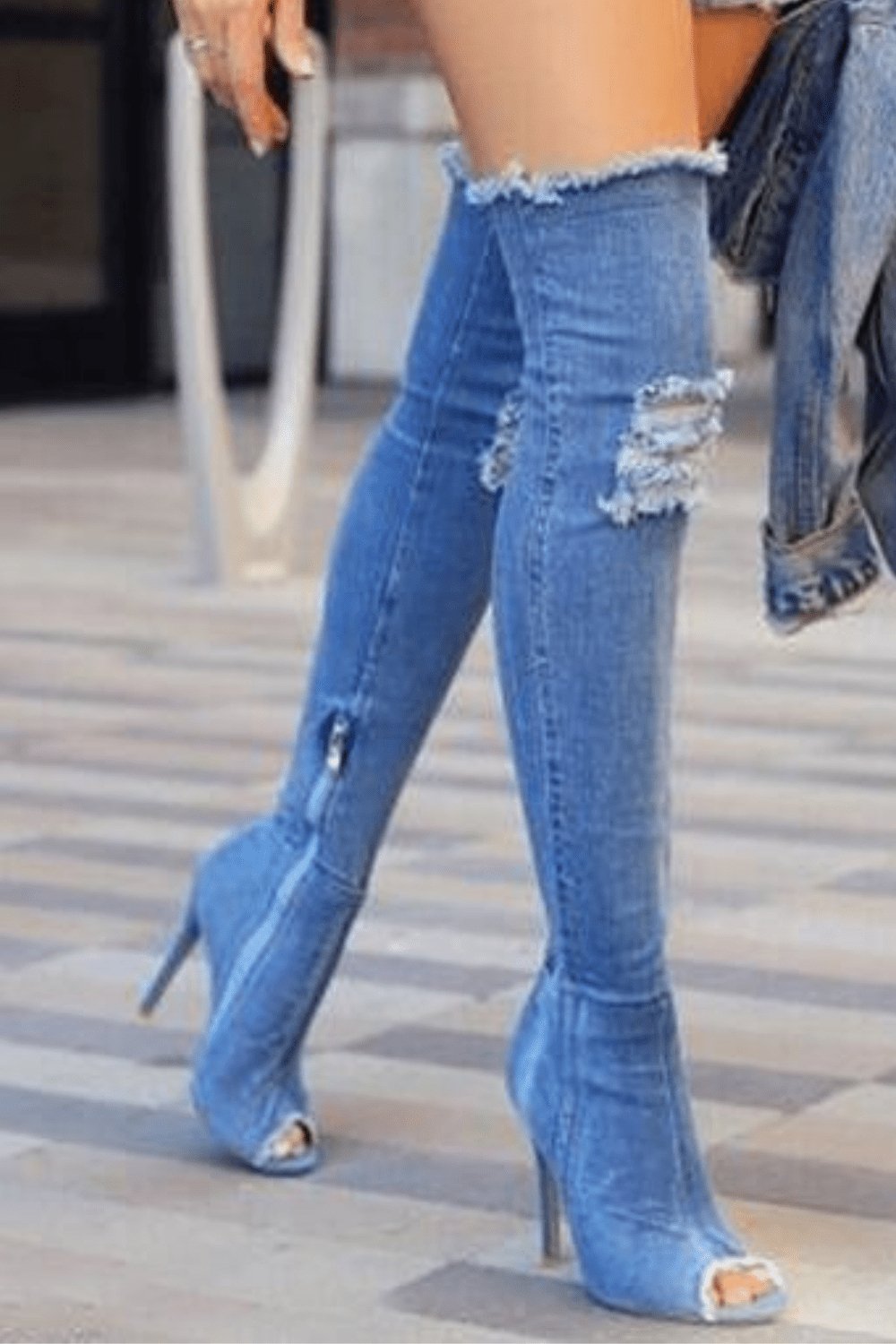 Over The Knee Blue Denim Boots - TGC Boutique - Blue Boots