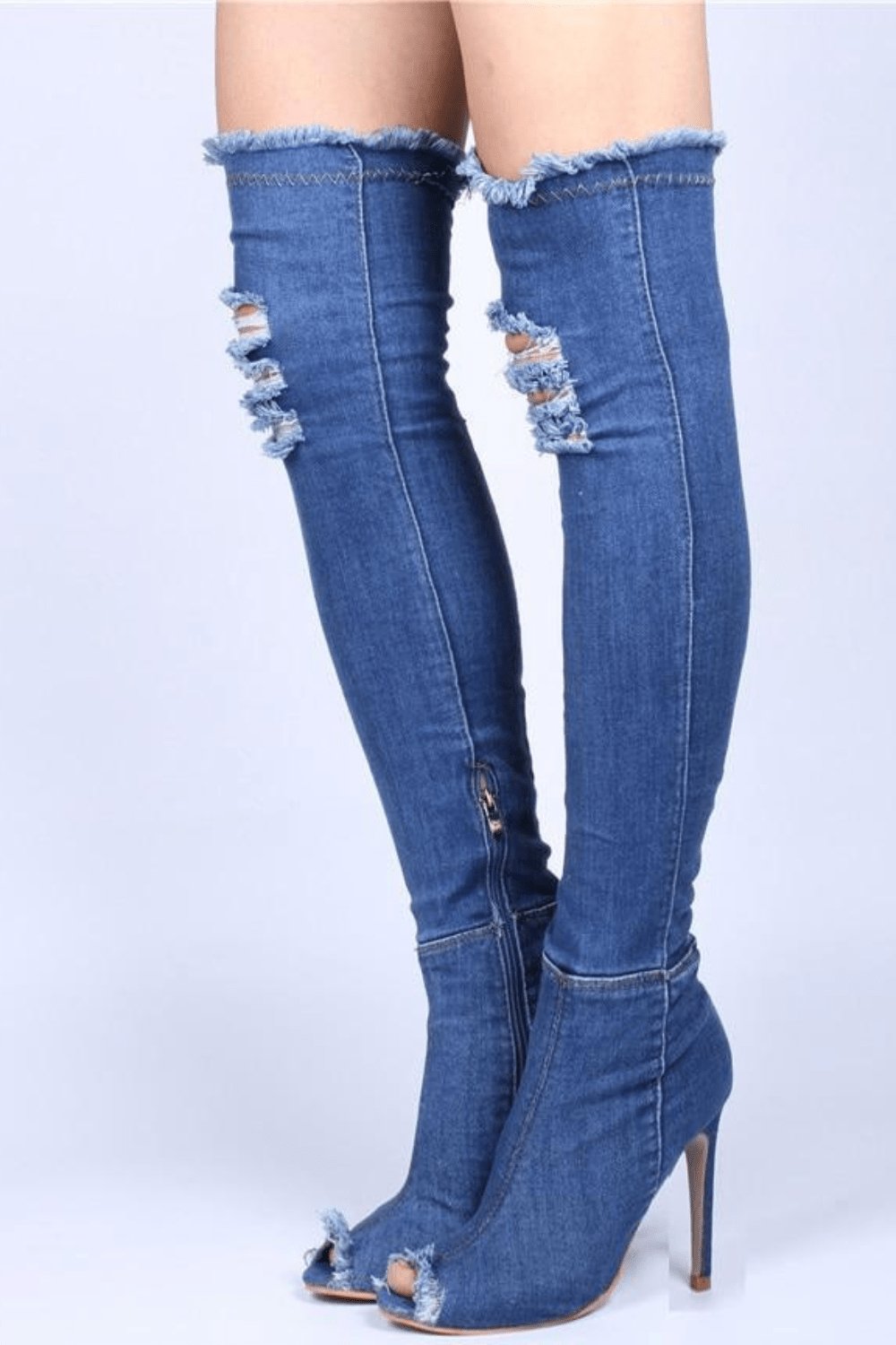 Over The Knee Blue Denim Boots - TGC Boutique - Blue Boots
