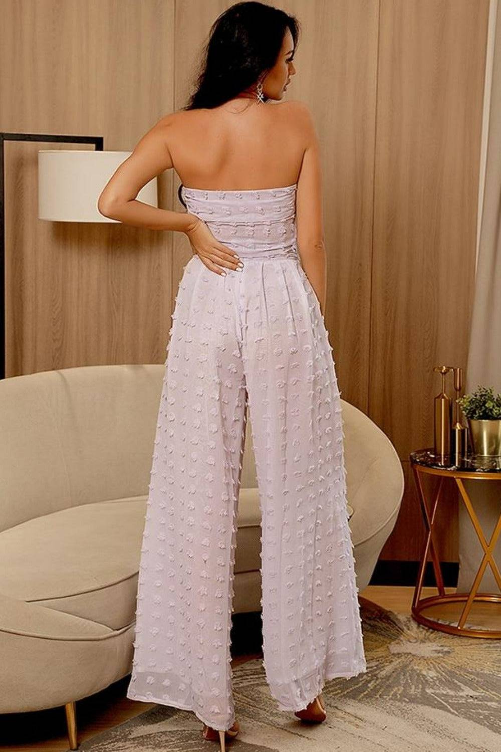 Pale Purple Polka Dot Two-Piece Top Bottom Jumpsuit Set - TGC Boutique - Pink 2 Piece Set