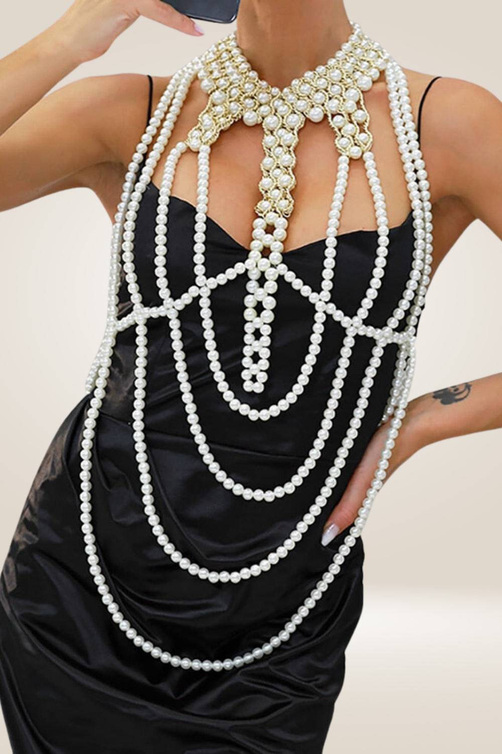 Pearl Body Chain Round Layered Long Necklaces - TGC Boutique - Body Necklace