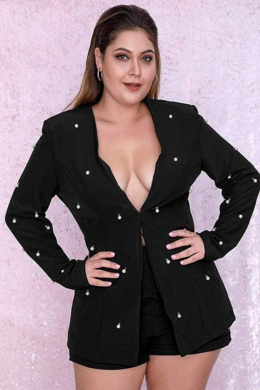 Pearl Long Sleeve Blazer& Short Pants Set - Black - TGC Boutique - 2 Piece Set