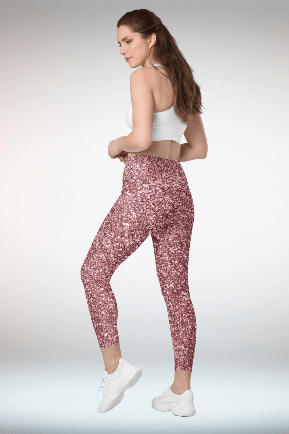 Pink Glitter Crossover Leggings With Pockets - TGC Boutique - Leggings
