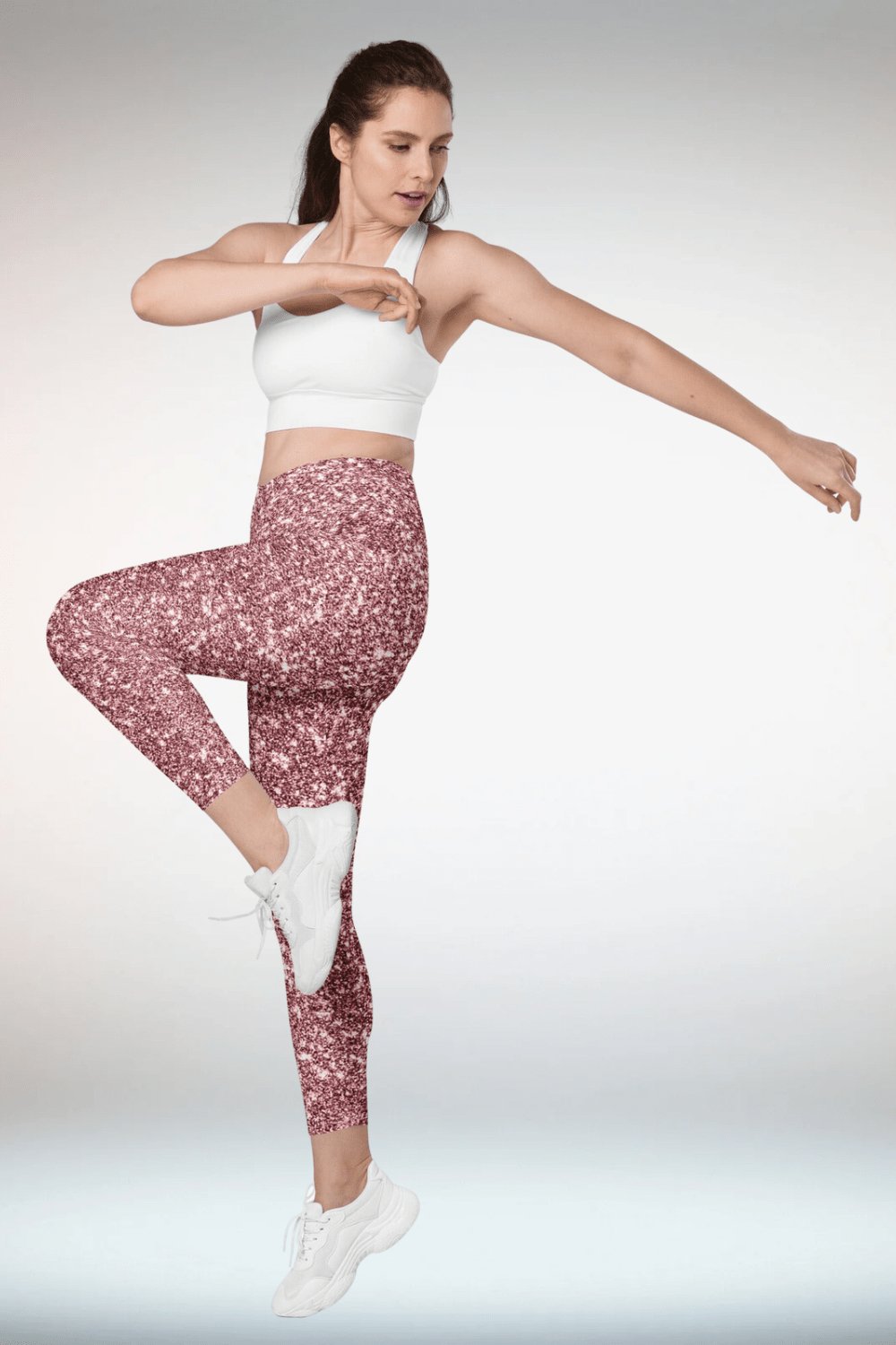 Pink Glitter Crossover Leggings With Pockets - TGC Boutique - Leggings