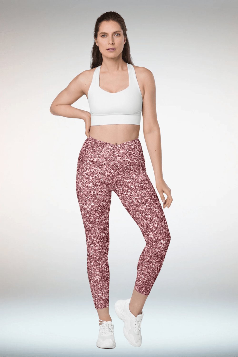 Pink Glitter Crossover Leggings With Pockets - TGC Boutique - Leggings