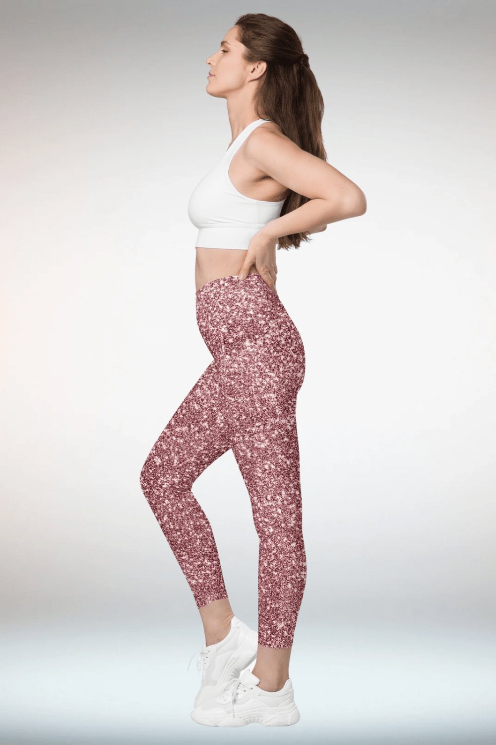Pink Glitter Crossover Leggings With Pockets - TGC Boutique - Leggings