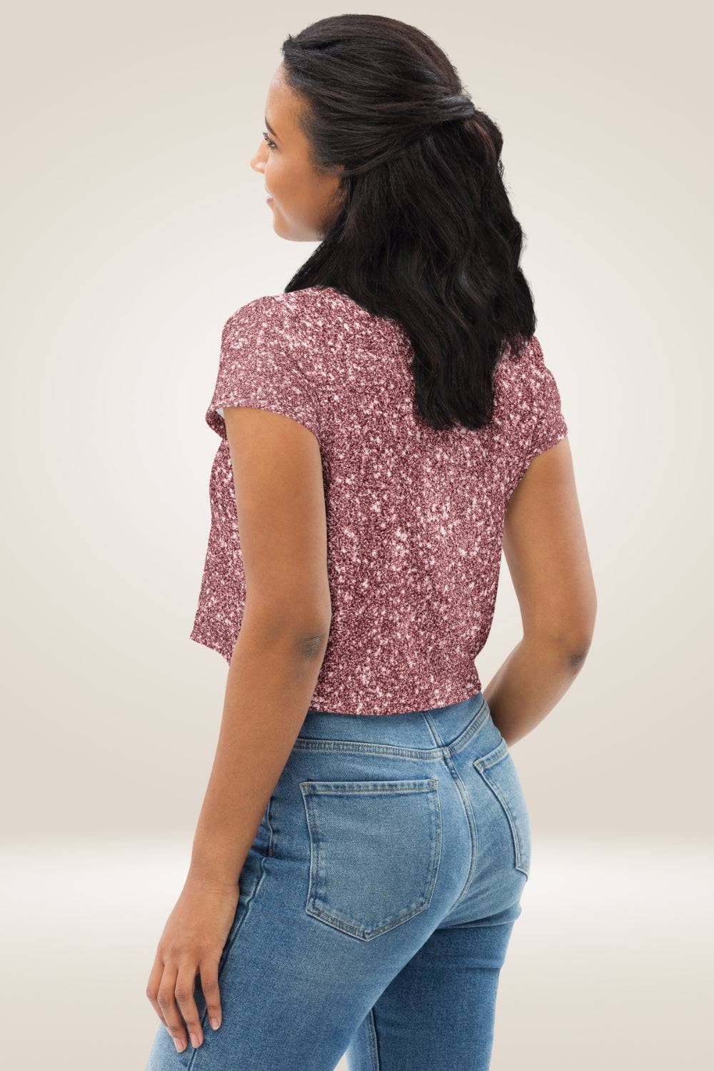 Pink Glitter Print Crop Top T Shirt - TGC Boutique - Crop Top
