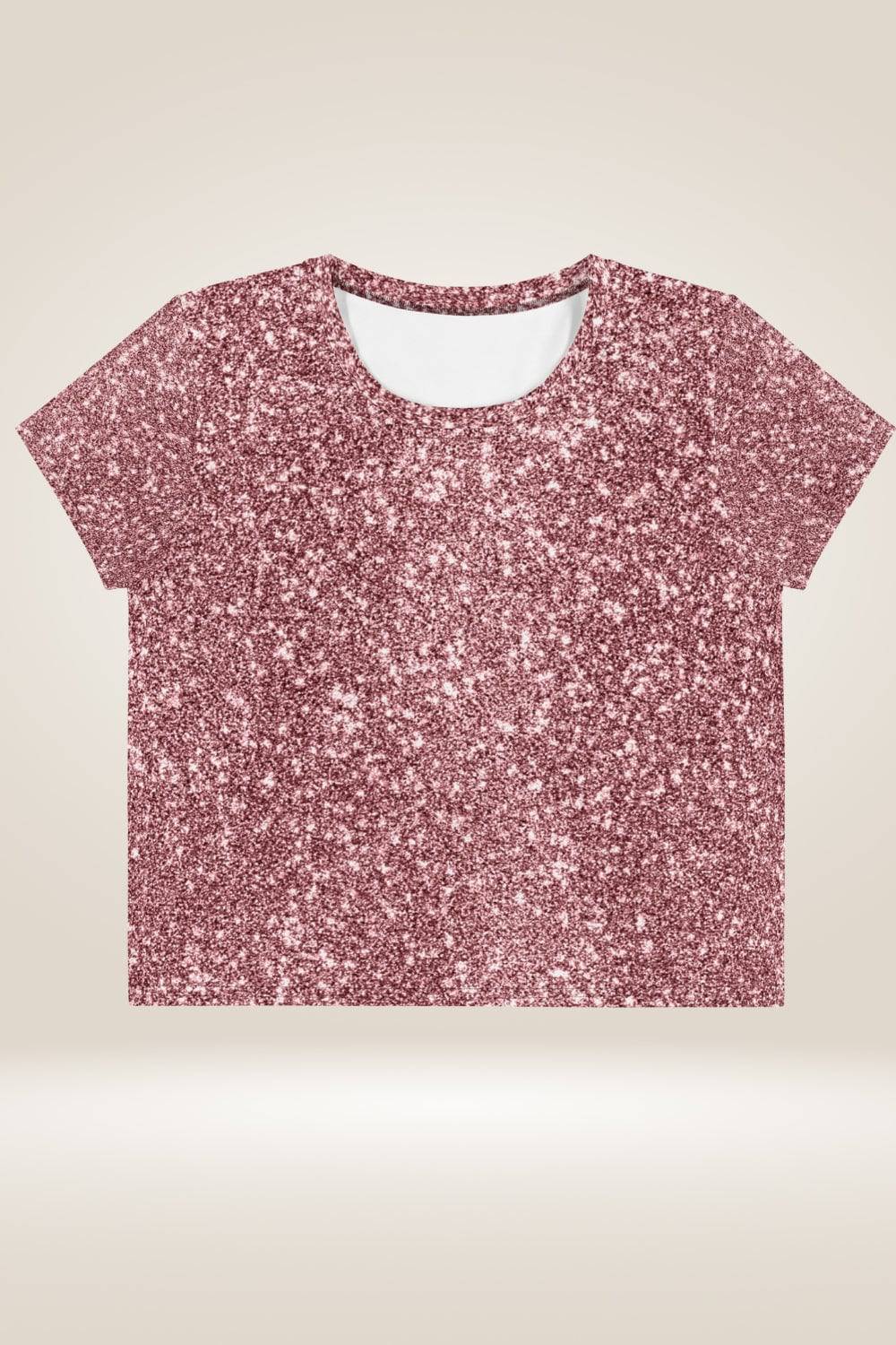 Pink Glitter Print Crop Top T Shirt - TGC Boutique - Crop Top