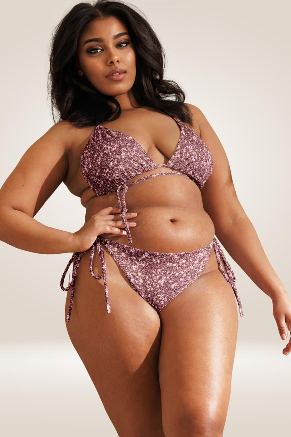 Pink Glitter Print Recycled Plus Size Bikini - TGC Boutique - Bikini
