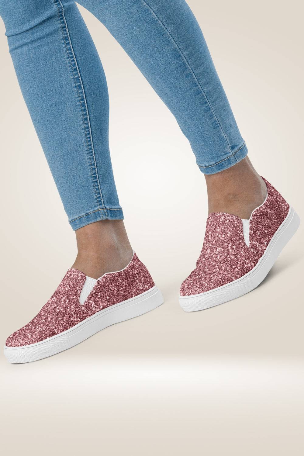 Pink Glitter Print Slip On Canvas Shoes - TGC Boutique - Canvas Shoes