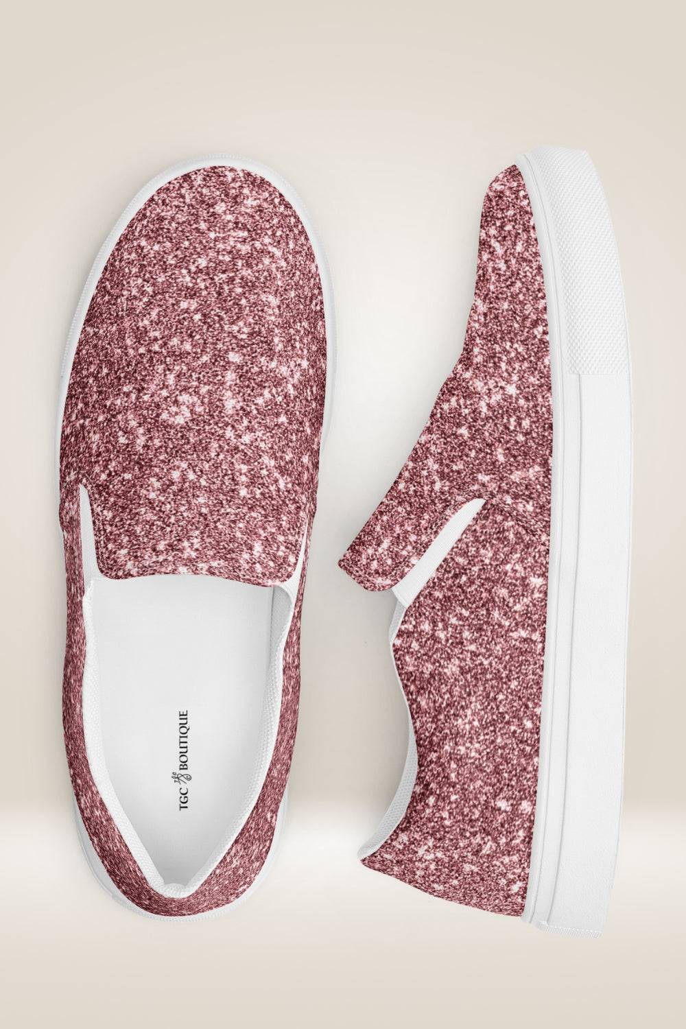Pink Glitter Print Slip On Canvas Shoes - TGC Boutique - Canvas Shoes