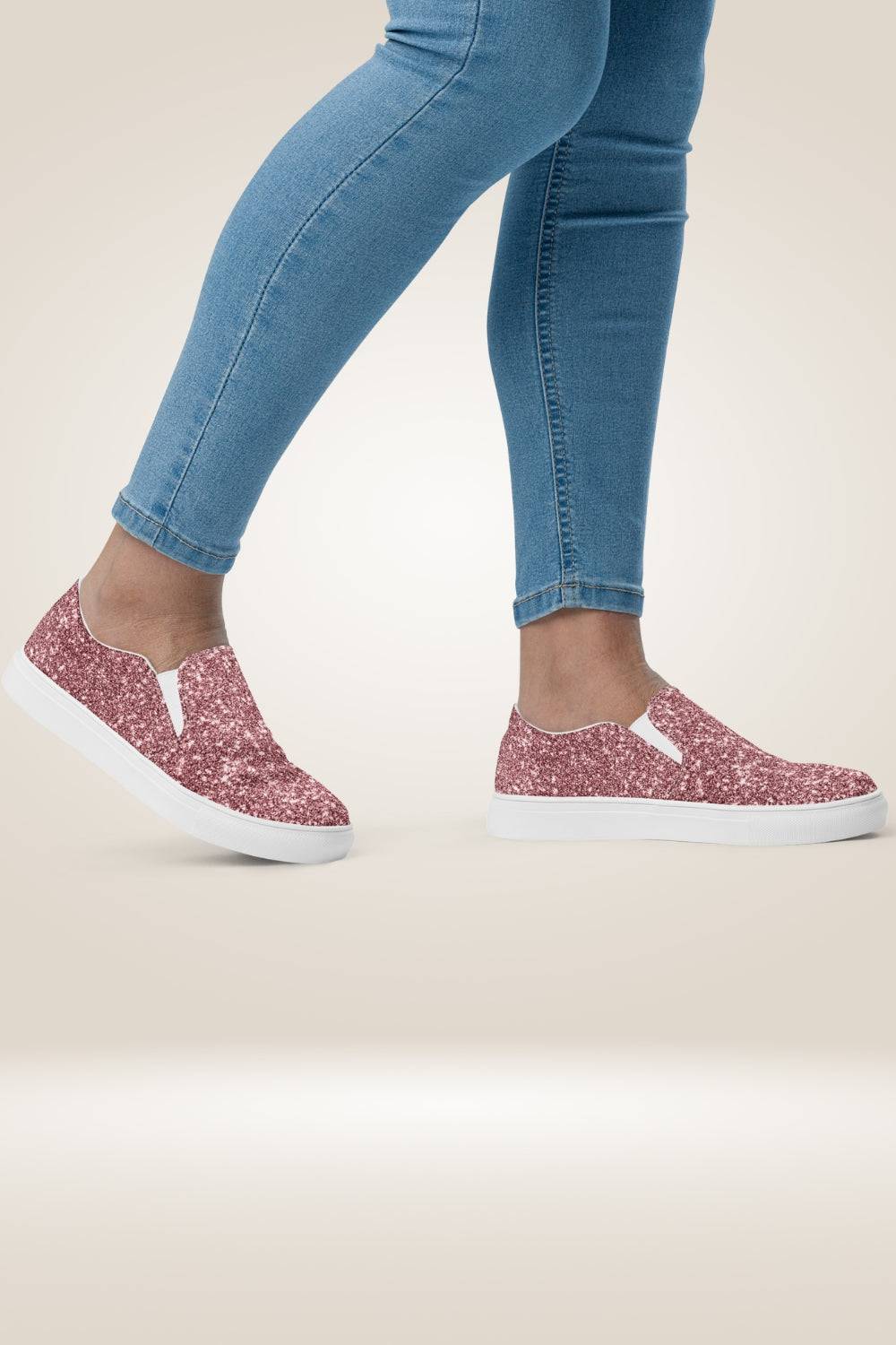 Pink Glitter Print Slip On Canvas Shoes - TGC Boutique - Canvas Shoes