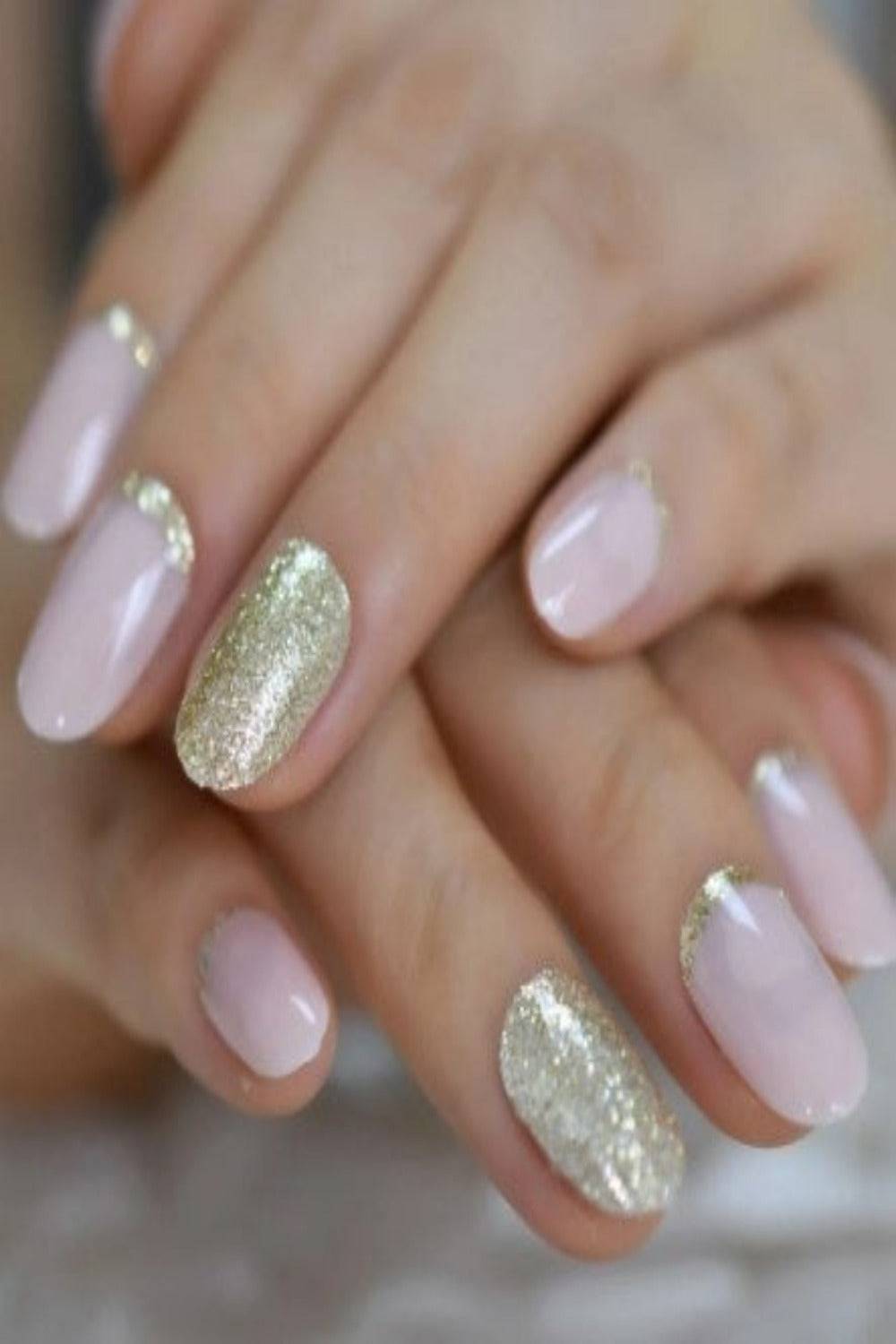 Pink & Gold Glitter Short Oval Press On Nails Kit - TGC Boutique - Press On Nails