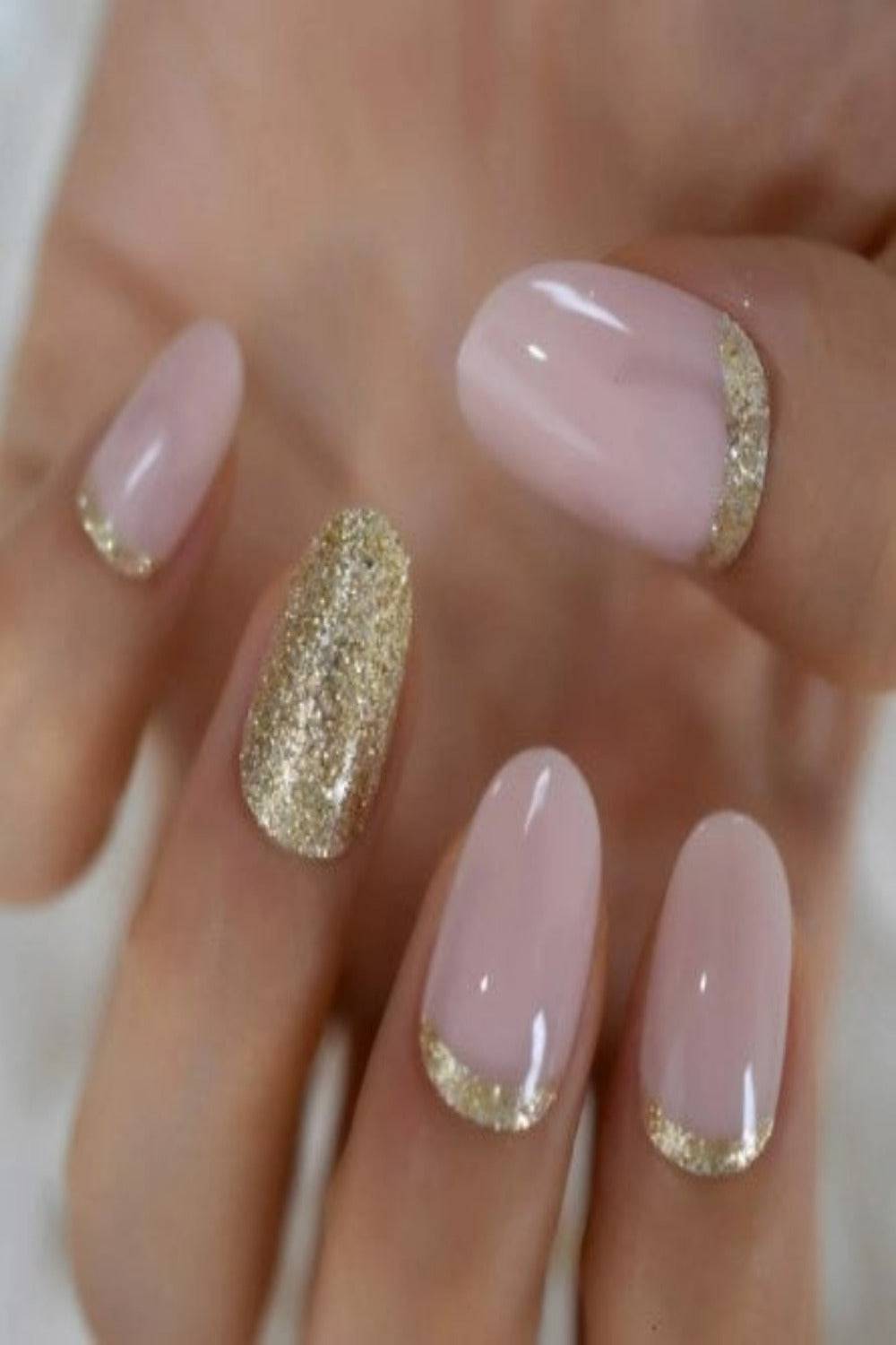 Pink & Gold Glitter Short Oval Press On Nails Kit - TGC Boutique - Press On Nails
