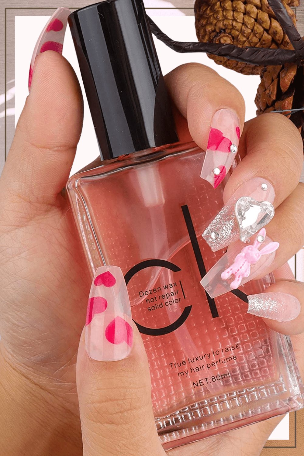 Pink Hearts, Crystals & A Pink Bunny Coffin Tip Press On Nails Kit - TGC Boutique - Press On Nails