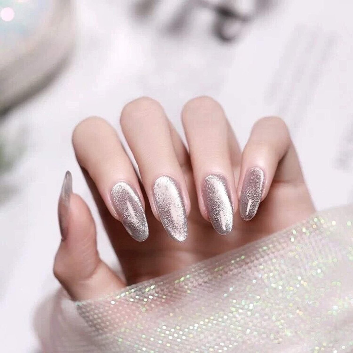 Pink Press On Nails Silver Glossy Almond Glitter Nail Kit - TGC Boutique - Press On Nails