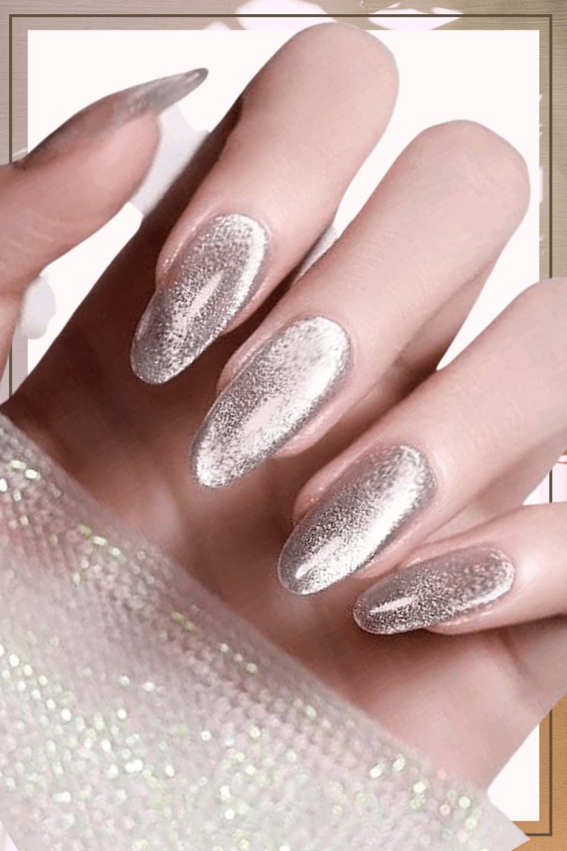 Pink Press On Nails Silver Glossy Almond Glitter Nail Kit - TGC Boutique - Press On Nails