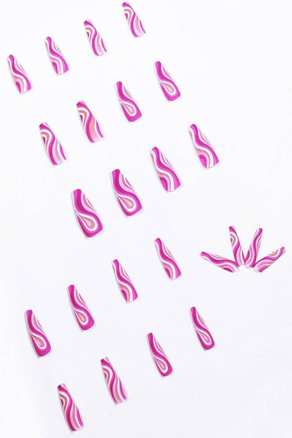 Pink & Purple Swirl Press On Nails French Tip Coffin Nail Kit - TGC Boutique - Press On Nails