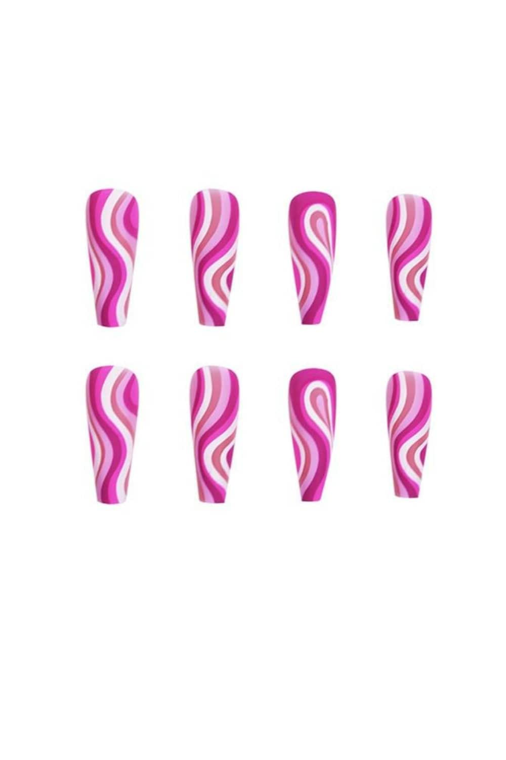 Pink & Purple Swirl Press On Nails French Tip Coffin Nail Kit - TGC Boutique - Press On Nails