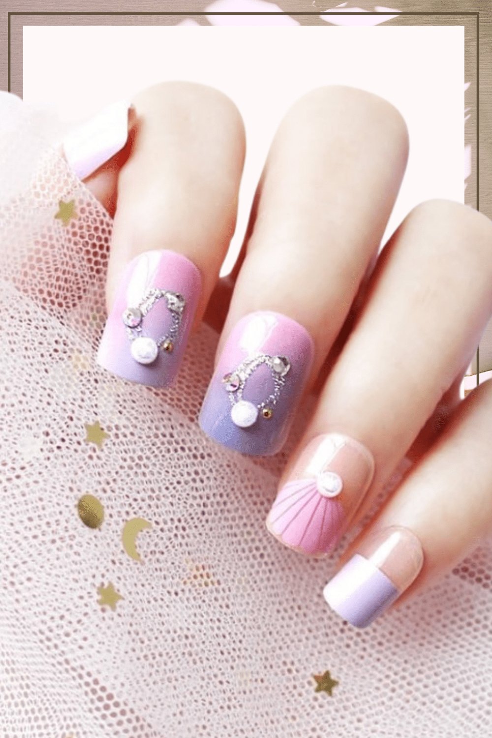 Pink Seashell Purple Coffin Ombre Nails Press On Kit - TGC Boutique - Press On Nails