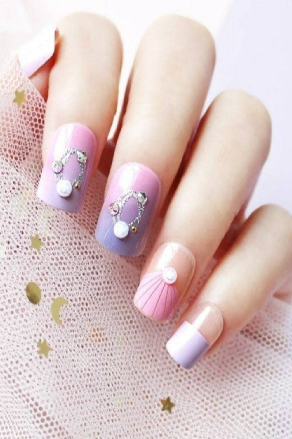 Pink Seashell Purple Coffin Ombre Nails Press On Kit - TGC Boutique - Press On Nails