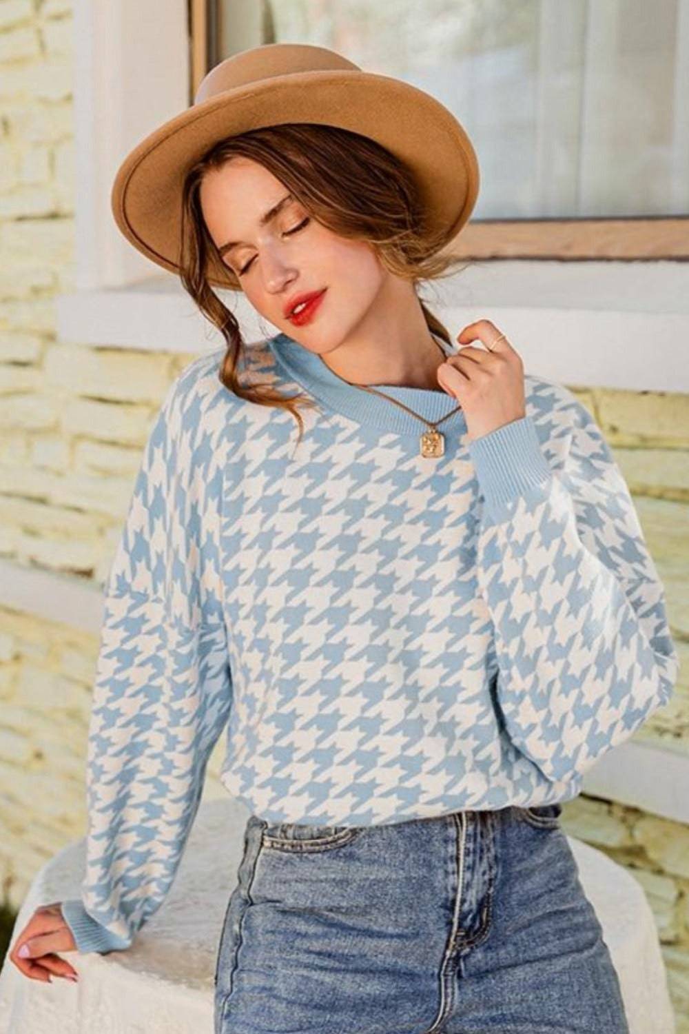 Plaid Knitted Casual Pullover Sweater Top - TGC Boutique - Tops