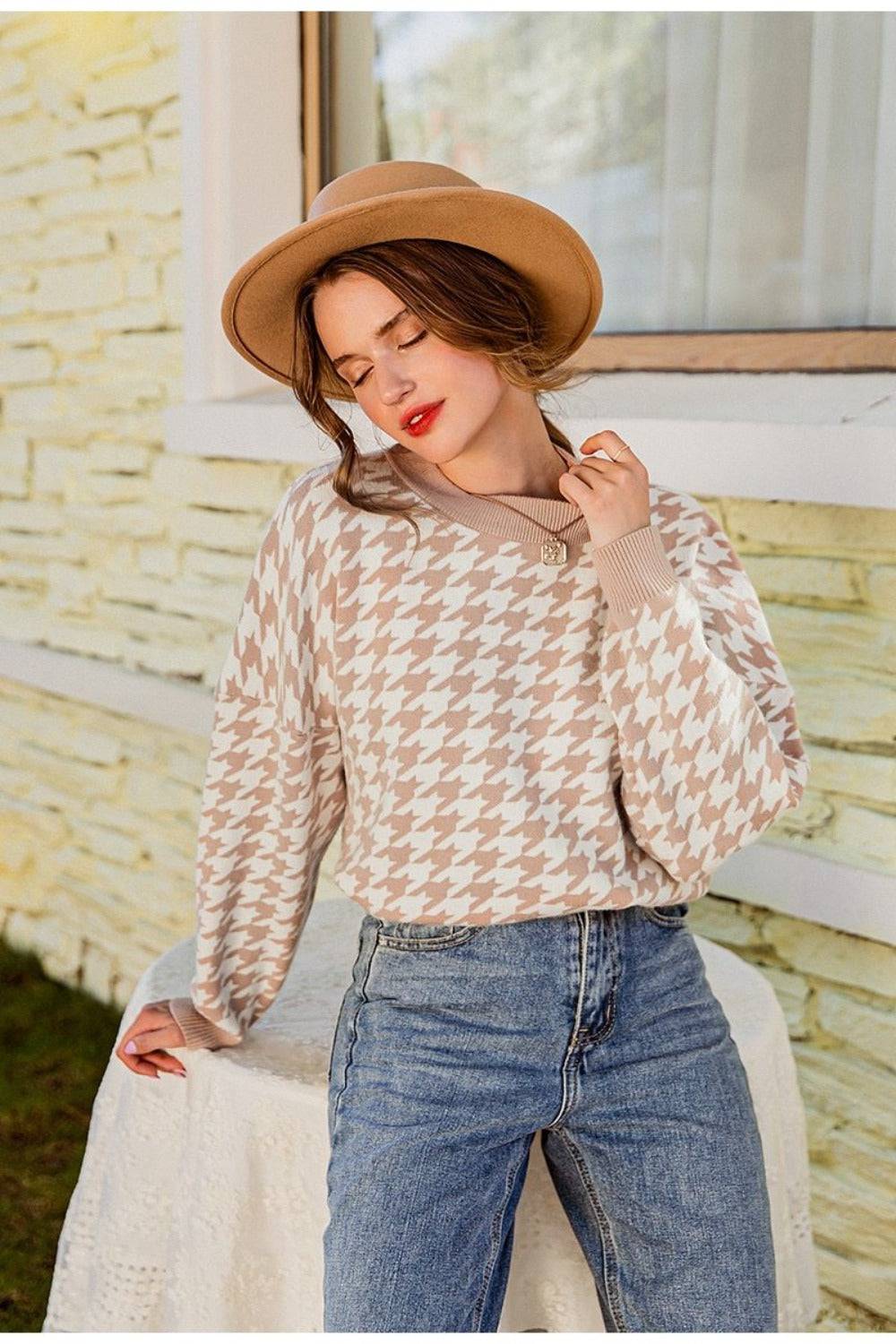 Plaid Knitted Casual Pullover Sweater Top - TGC Boutique - Tops