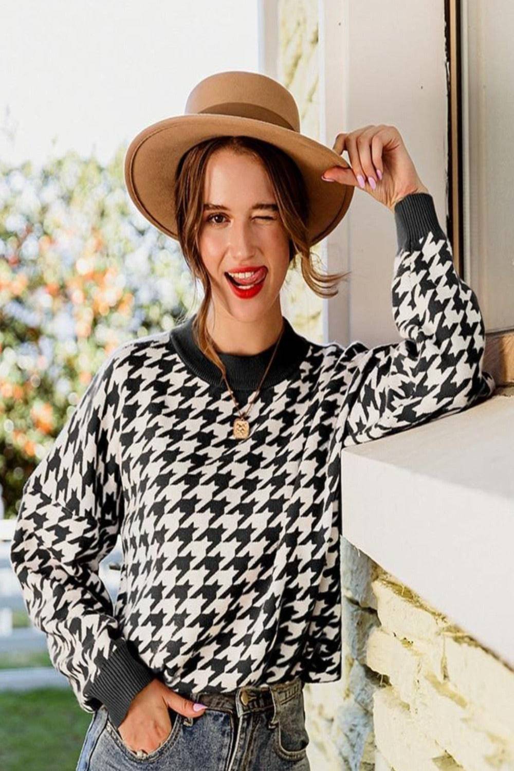 Plaid Knitted Casual Pullover Sweater Top - TGC Boutique - Tops