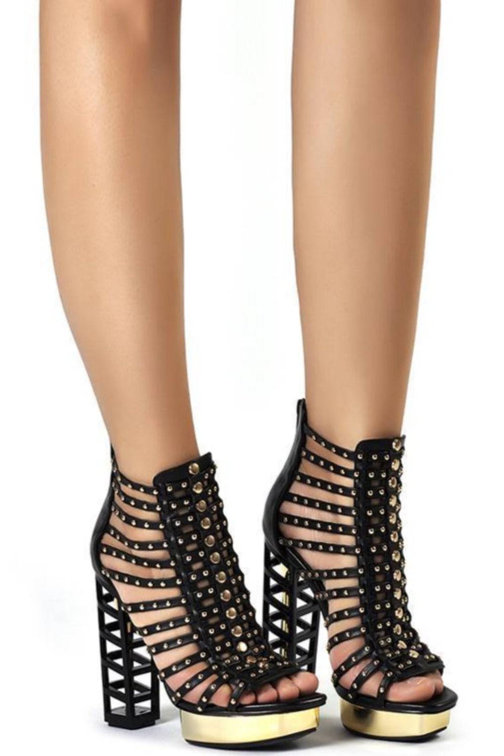 Platform High Heel Studded Ankle Boots - Black - TGC Boutique - Shoes