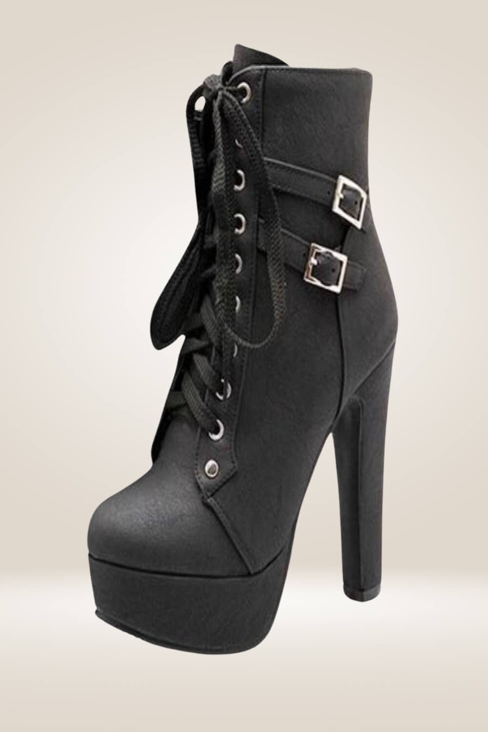 Platform Lace Up Ankle Biker Boots -Black - TGC Boutique - Ankle Boots