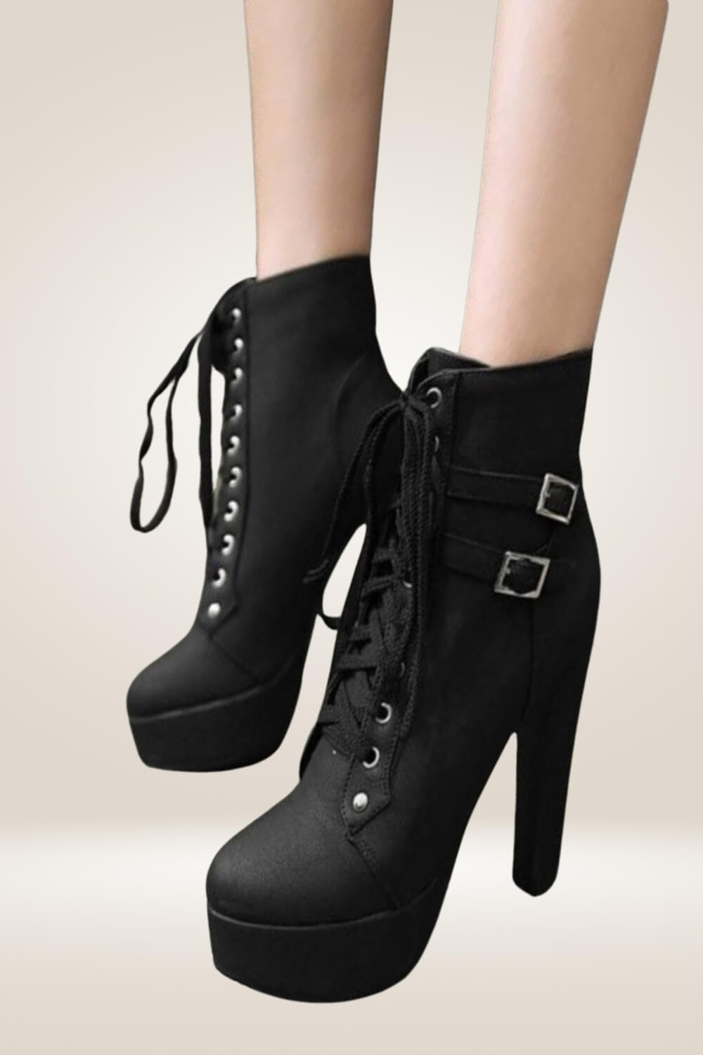 Platform Lace Up Ankle Biker Boots -Black - TGC Boutique - Ankle Boots