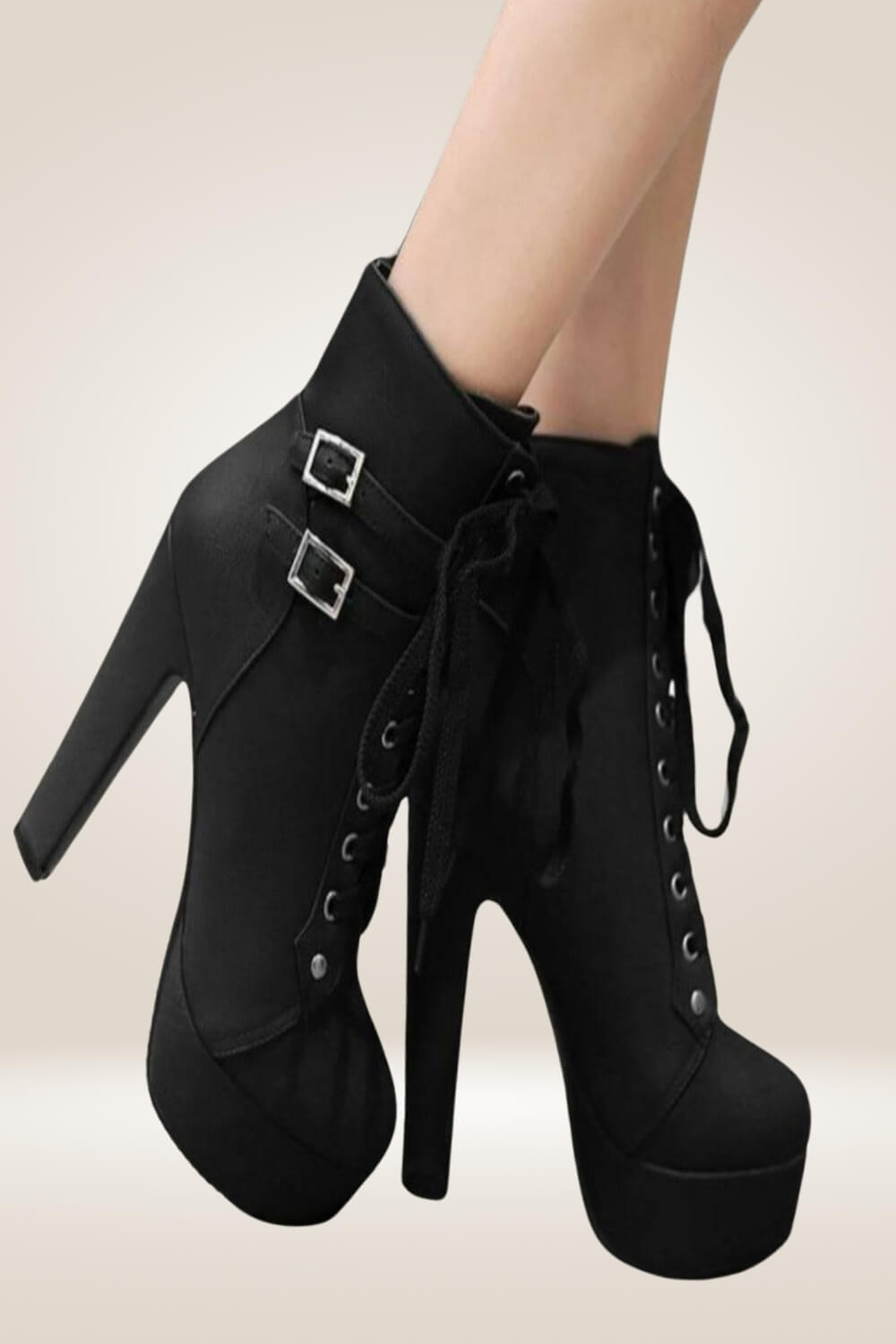 Platform Lace Up Ankle Biker Boots -Black - TGC Boutique - Ankle Boots