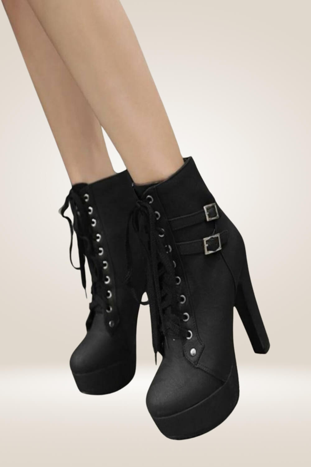 Platform Lace Up Ankle Biker Boots -Black - TGC Boutique - Ankle Boots