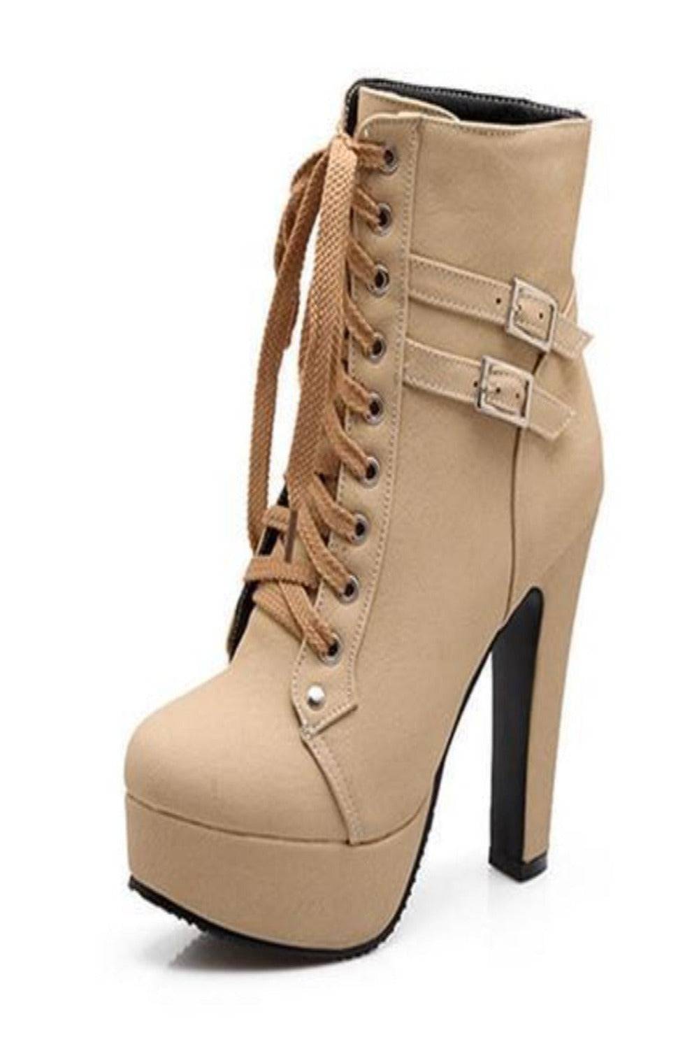 Platform Lace Up Biker Boots - Nude - TGC Boutique - Ankle Booties