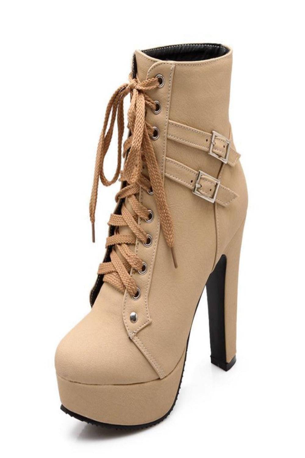 Platform Lace Up Biker Boots - Nude - TGC Boutique - Ankle Booties