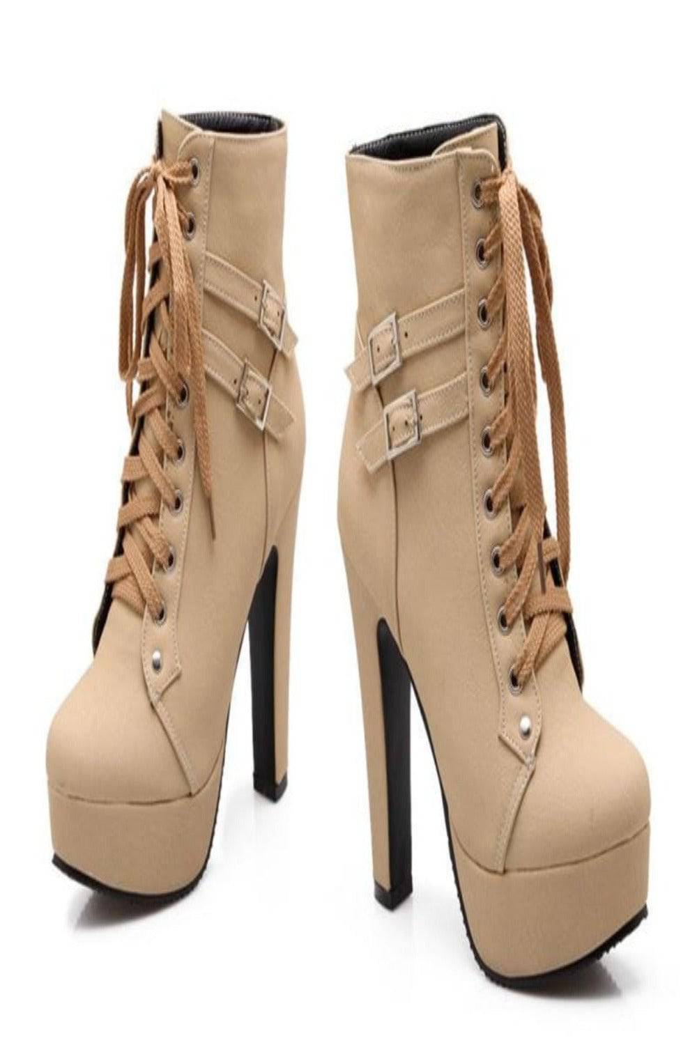 Platform Lace Up Biker Boots - Nude - TGC Boutique - Ankle Booties